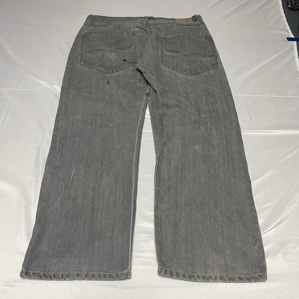 Qruel Baggy Jeans Mens 38x30 Gray Wide Leg Distressed Grunge Y2K Embroidered